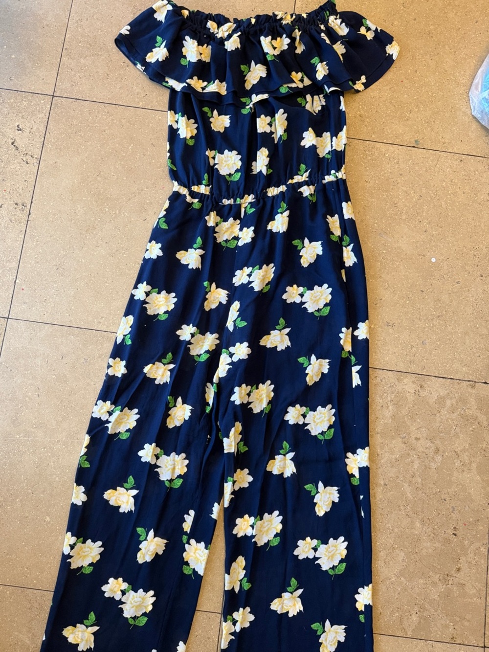 Michael Kors Navy Floral Off-Shoulder Jumpsuit